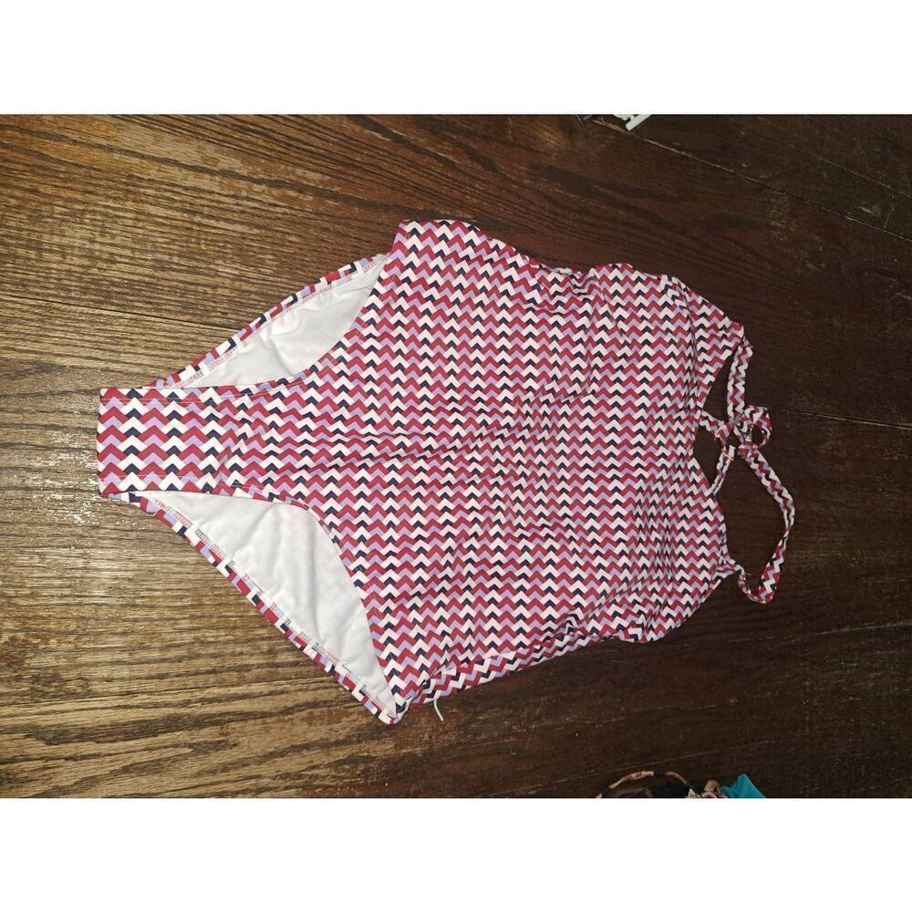 New Size 14 Kona Sol Red White Blue Criss Cross Strappy Swimsuit Bathing Suit